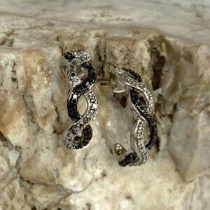 Ross-Simons Sterling Silver 925 Twisted Spiral Single Diamond Half Hoop Earrings